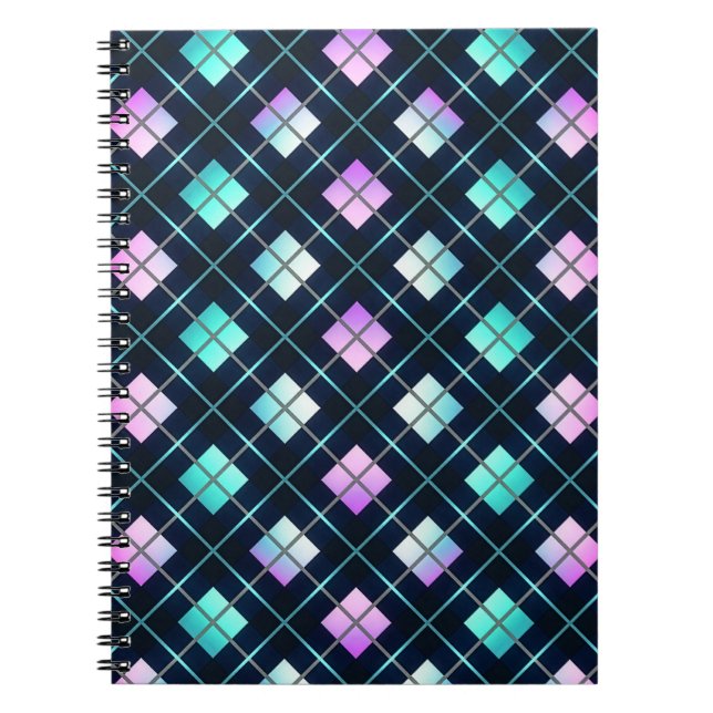 Carnet Argyle noir, bleu et rose de style rétro sci-fi de (Devant)