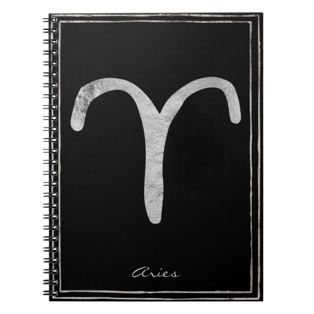 Carnet Aries martelé argent stylisé symbole astrologie (Devant)