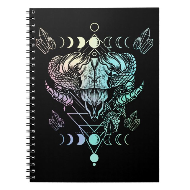 Carnet Aries Serpent crâne Wicca Crescent Occulte Goth Lu (Devant)