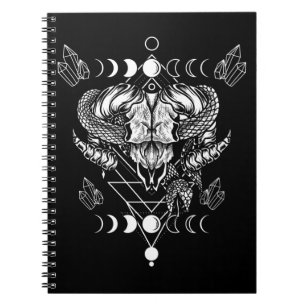 Carnet Aries Skull Wicca Occulte Crescent Moon Witchcraft