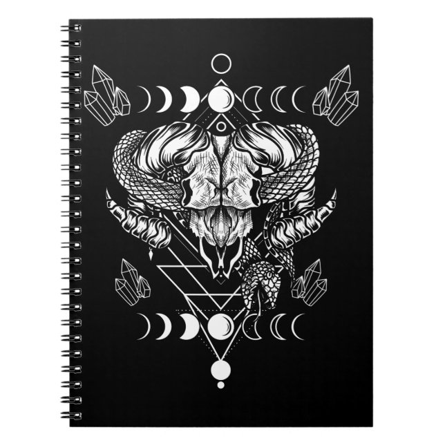 Carnet Aries Skull Wicca Occulte Crescent Moon Witchcraft (Devant)