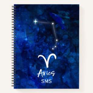 Carnet Aries Zodiac Constellation Blue Galaxy Monogramme