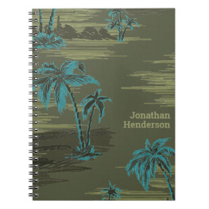 Carnet Armée Green Palmiers hawaïens avec Turquoise Tropi