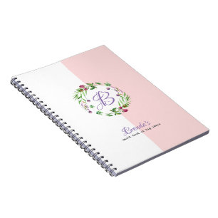 Carnet Arrière - plan blanc et rose avec couronne fleurie