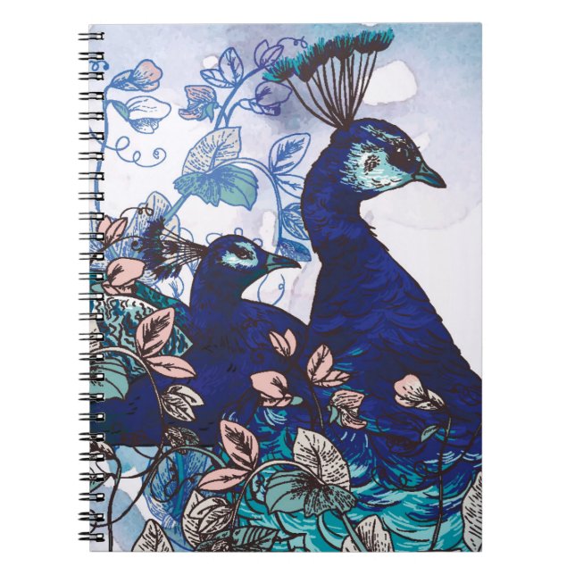 Carnet Arrière - plan floral avec des paons (Devant)