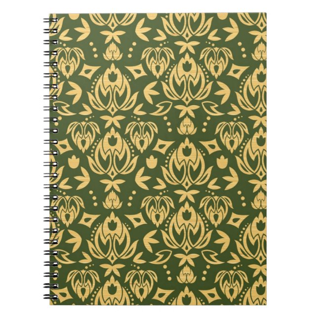 Carnet Arrière - plan floral en bois de motif de damassé (Devant)
