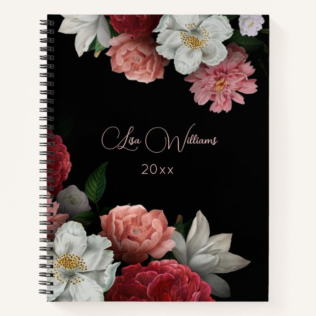 Carnet Arrière - plan noir Rose Vintage dessiné (Devant)