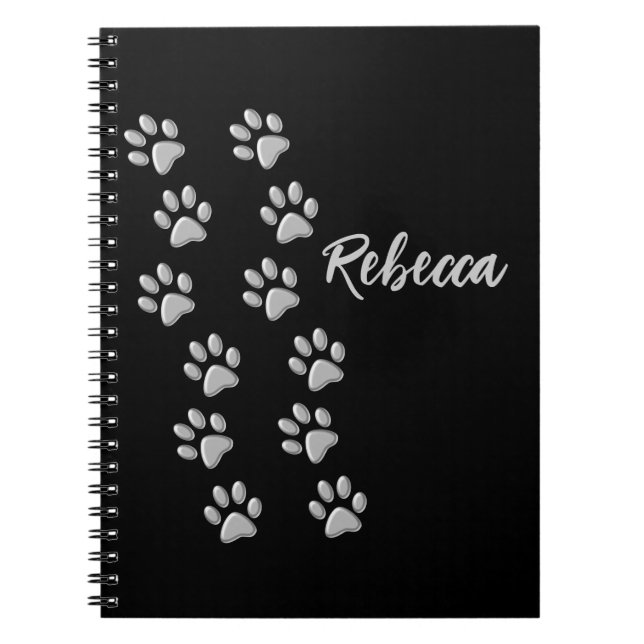 Carnet Arrière - plan noir Silver Dog Paws Motif d'impres (Devant)