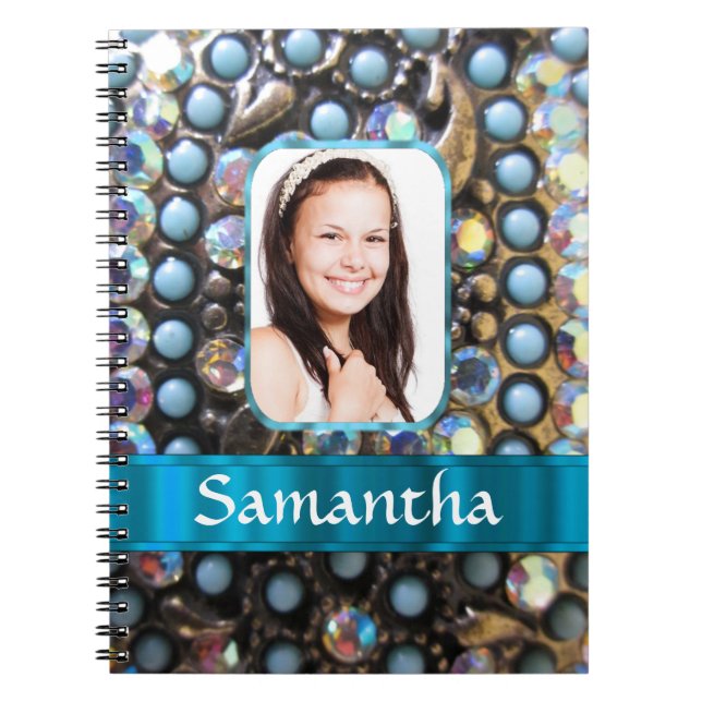 Carnet Arrière - plan photo en strass bleu (Devant)
