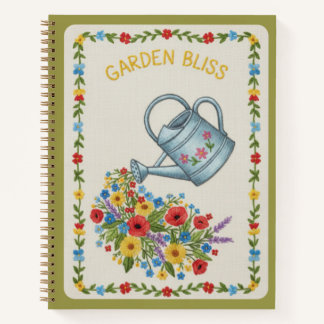 Carnet Arrosoir brodé de fleurs "Garden Bliss"