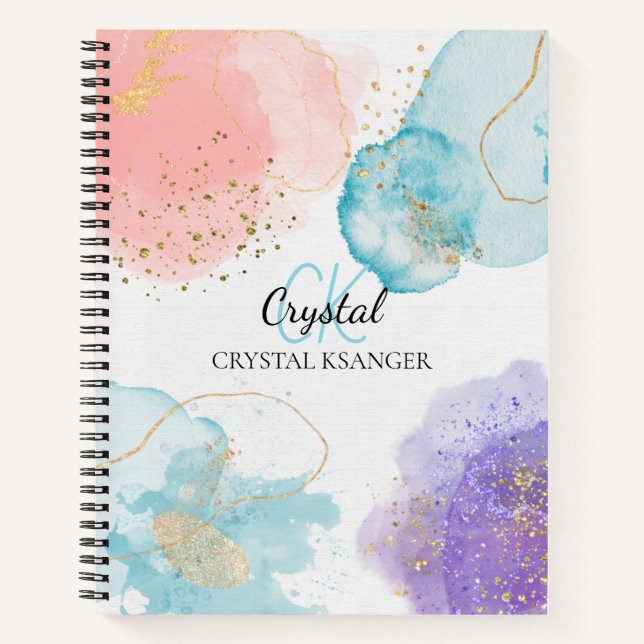 Carnet Art abstrait aquarelle moderne monogramme pastel (Devant)