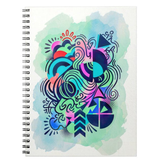 Carnet Art abstrait aquarelle néon géométrique moderne (Devant)