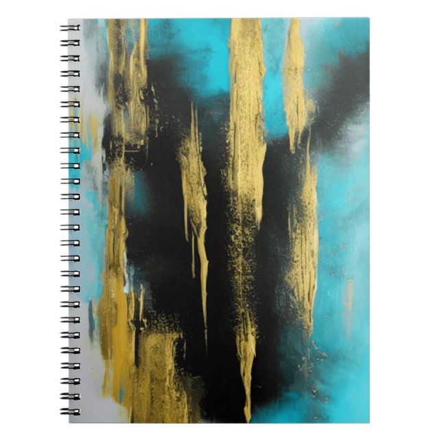 Carnet Art Abstrait artistique en Turquoise, Or et Noir (Devant)