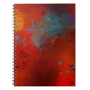 Carnet Art abstrait grunge rouge, aqua et or