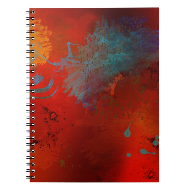 Carnet Art abstrait grunge rouge, aqua et or (Devant)