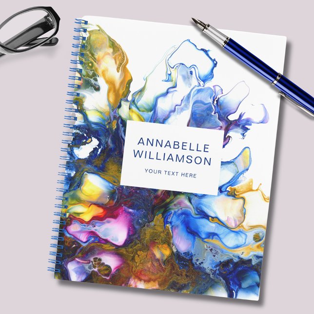 Carnet Art abstrait moderne bleu (Abstract fluid art notebook; customize with your own name and choice of text. Colorful royal blue)