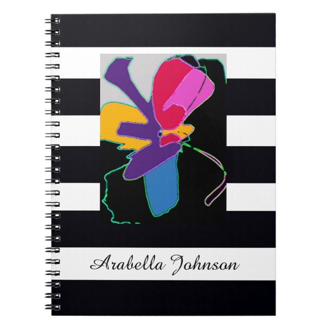 Carnet Art Abstrait Moderne + Nom Personnalisé Chic Rayur (Devant)