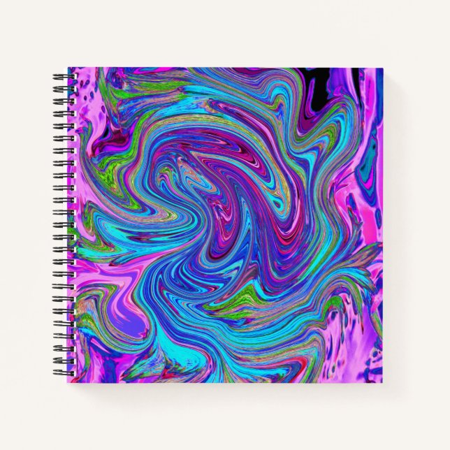 Carnet Art Abstrait Rétro Groovy Bleu, Rose et Violet (Devant)
