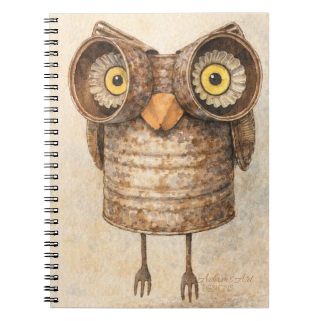 Carnet Art aquarelle de chouette rustique recyclée (Devant)