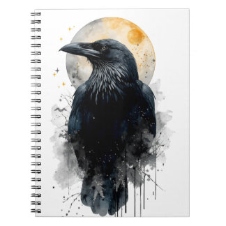Carnet Art aquarelle du corbeau mystique | Lune gothique