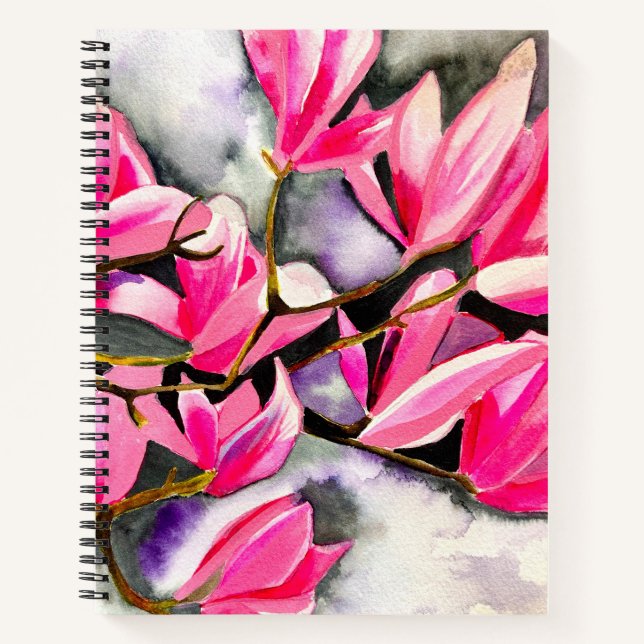 Carnet art aquarelle magnolia rose (Devant)