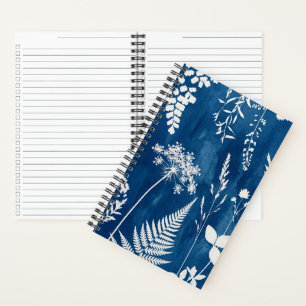 Carnet Art botanique de fougère au cyanotype bleu indigo