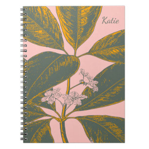 Carnet Art Botanique Frond Pink Green Palm Personnalisé