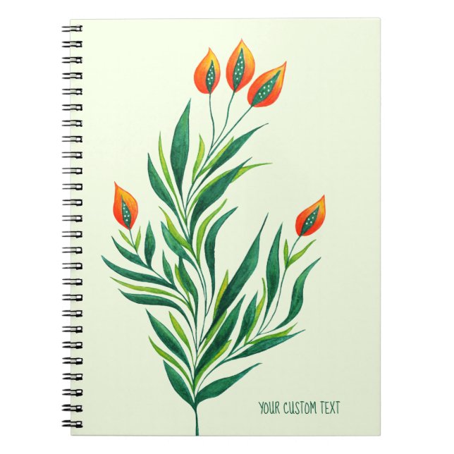 Carnet Art Botanique Vert Plante Orange Buds Abstrait (Devant)