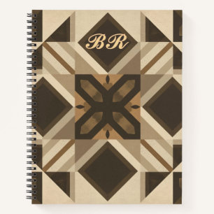 Carnet art de bloc de patchwork géométrique vintage monog