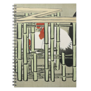 Carnet Art de coq japonais vintage derrière une clôture e