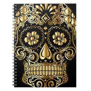 Carnet Art de crâne de sucre, Jour des morts noir et or