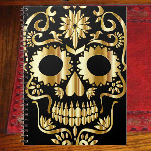Carnet Art de crâne en sucre, Jour des morts noir et or