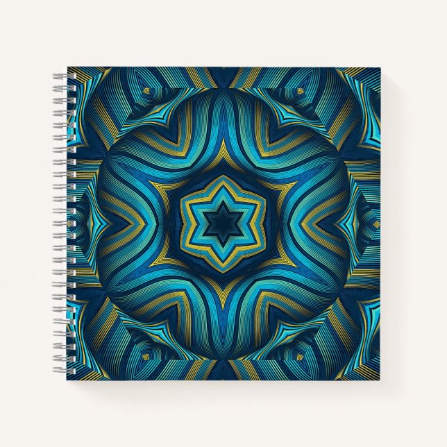 Carnet Art de mandala abstrait bleu et jaune époustouflan (Devant)