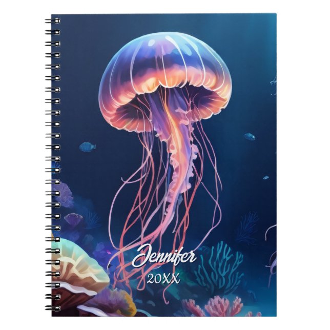 Carnet Art de méduse, nom en écriture blanche, année (Devant)