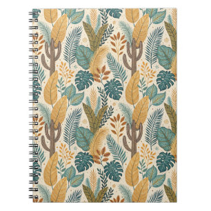 Carnet Art de motif de feuillage tropical rétro et cactus