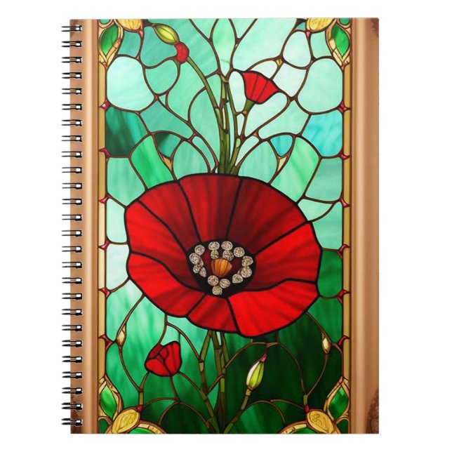 Carnet Art de vitrail fleur rouge vif (Devant)