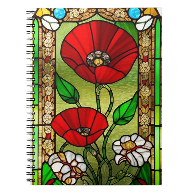 Carnet Art de vitrail fleur rouge vif (Devant)