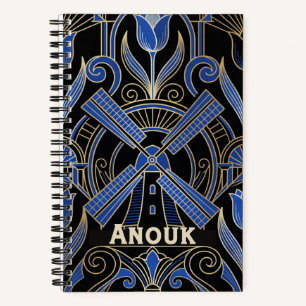 Carnet Art Déco Amsterdam Moulins Nom personnalisé
