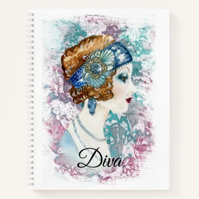 Carnet Art Déco Années Mode Diva Aquarelle Art (Devant)