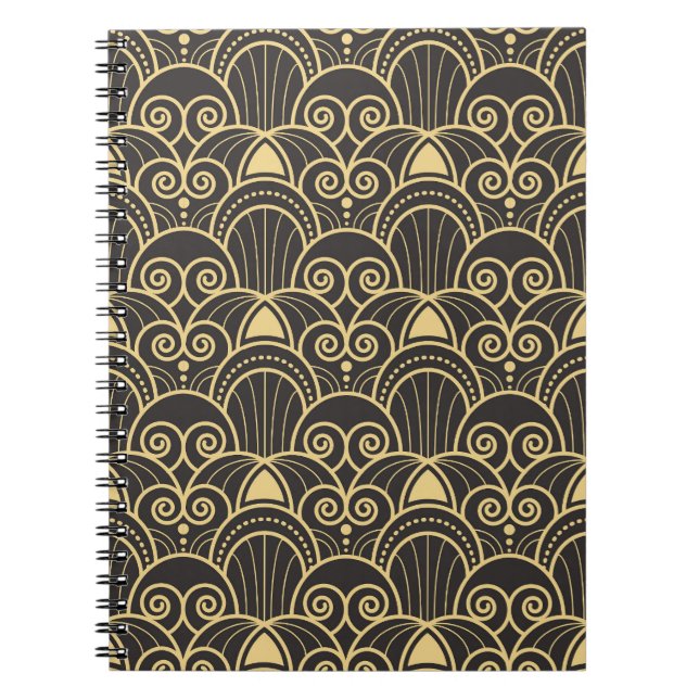 Carnet Art Déco : Carreaux géométriques dorés. (Devant)