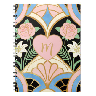 Carnet Art Déco Fleurs Roses Roses Personnalisées