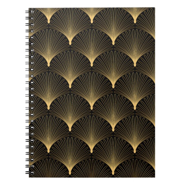 Carnet Art Déco : motif d'or noir. (Devant)