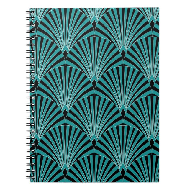 Carnet Art Déco : motif ventilateur vert. (Devant)
