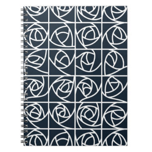 Carnet Art Déco Rose Carrés Stylisé Floral bleu marine