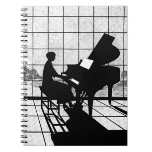 Carnet Art Déco silhouette de piano Noir et blanc