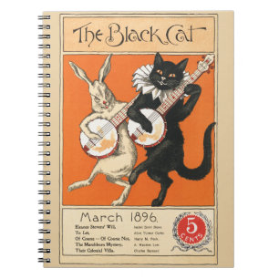 Carnet Art du banjo du chat noir rétro orange lapin blanc