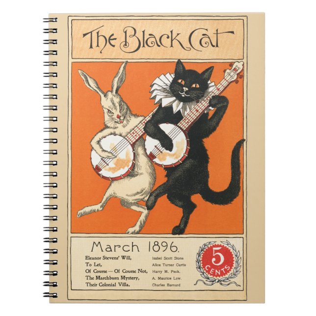 Carnet Art du banjo du chat noir rétro orange lapin blanc (Devant)
