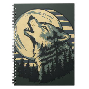 Carnet Art du loup hurlant sarcelle sous la lune