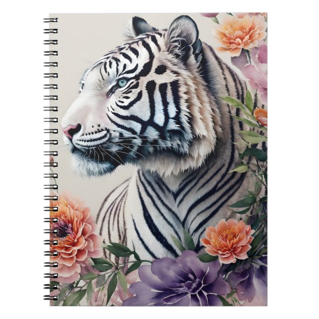 Carnet Art du portrait floral de tigre blanc (Devant)