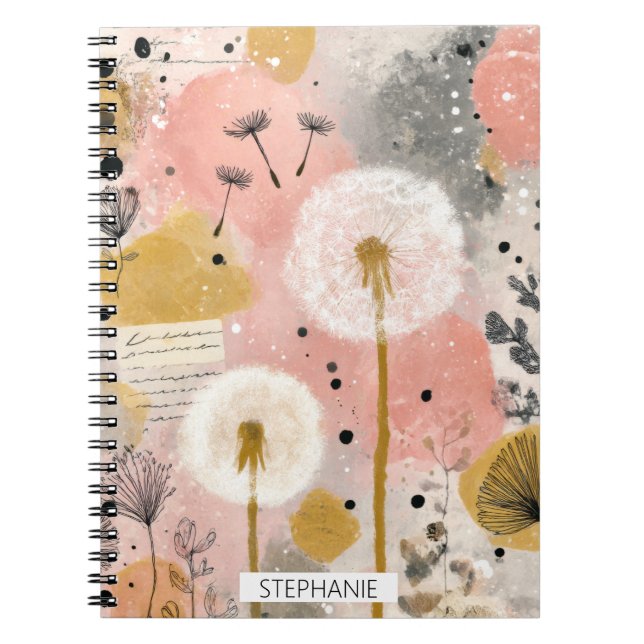 Carnet Art floral abstrait de pissenlit aquarelle (Devant)